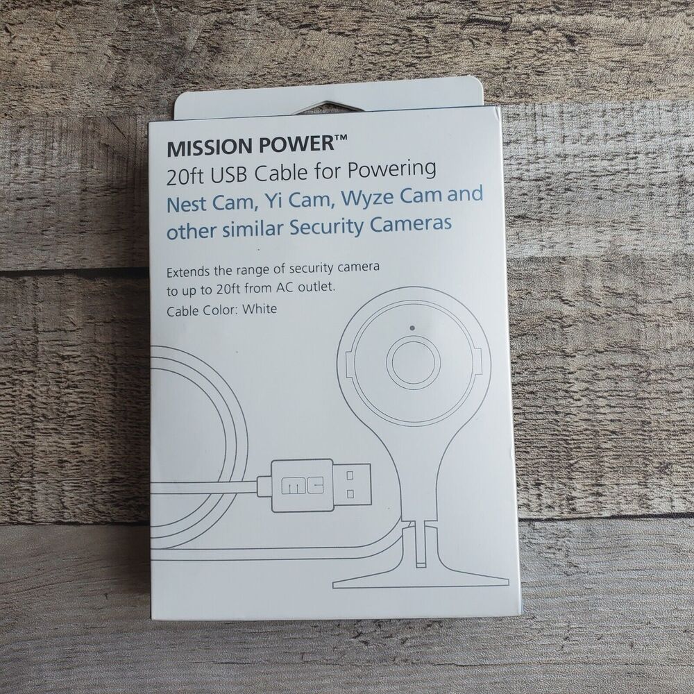 New 20' ft USB Mission Power Electronics Cable White Compatible With Nest Cam
